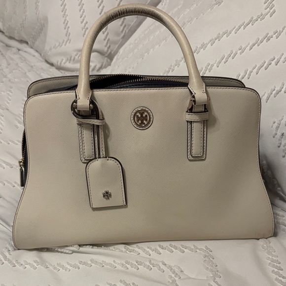 Tory Burch Handbags - Tory Burch Ivory Saffiano Leather Satchel